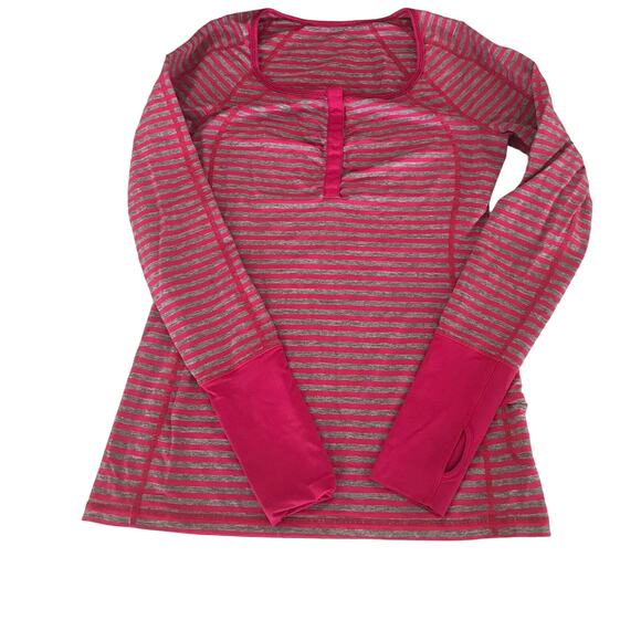 Lululemon pink grey‎ stripe run sport henley size 8 long sleeve - Picture 1 of 6